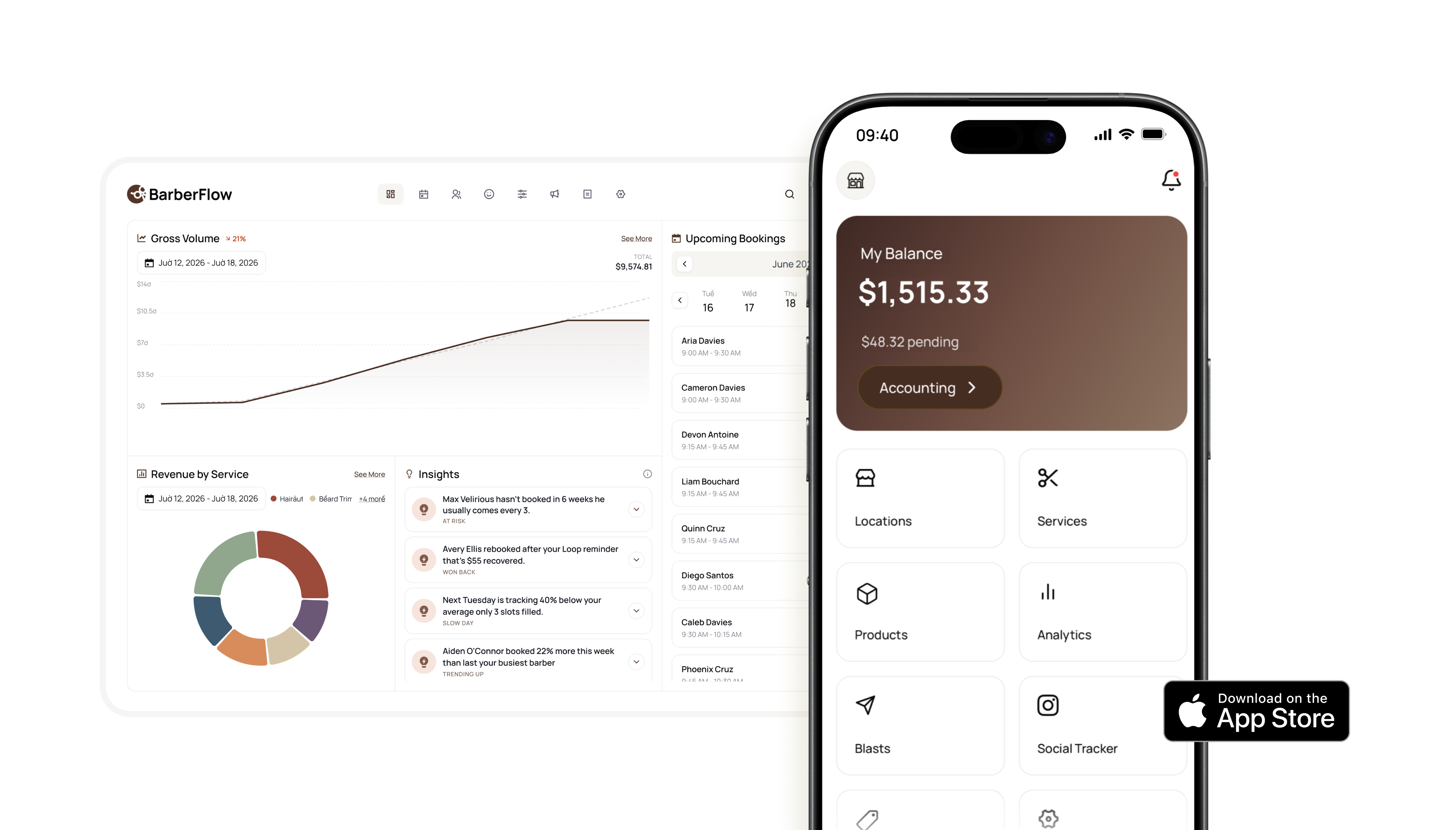 BarberFlow Dashboard view